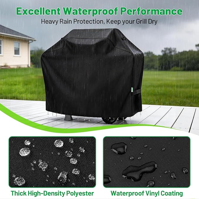 Grill Cover 50 Inch, Heavy Duty Waterproof BBQ Grill Cover for Outdoor Grill with Windproof Straps & Handles, Barbecue Gas Grill Cover for Weber, Char-Broil, Nexgrill, Black