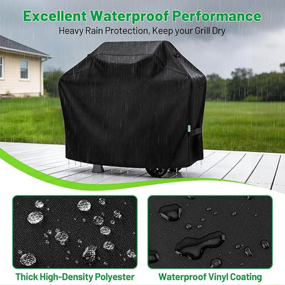 Grill Cover 50 Inch, Heavy Duty Waterproof BBQ Grill Cover for Outdoor Grill with Windproof Straps & Handles, Barbecue Gas Grill Cover for Weber, Char-Broil, Nexgrill, Black