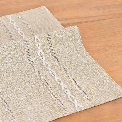 Wracra Cotton Linen Place Mats, Coffee Embroidered Placemats Set of 8 | Placemats 12 x 18 Inch; Cotton Linen Woven Fabric; Heat Resistant Table Mats; Raised Embroidered Hollow Design