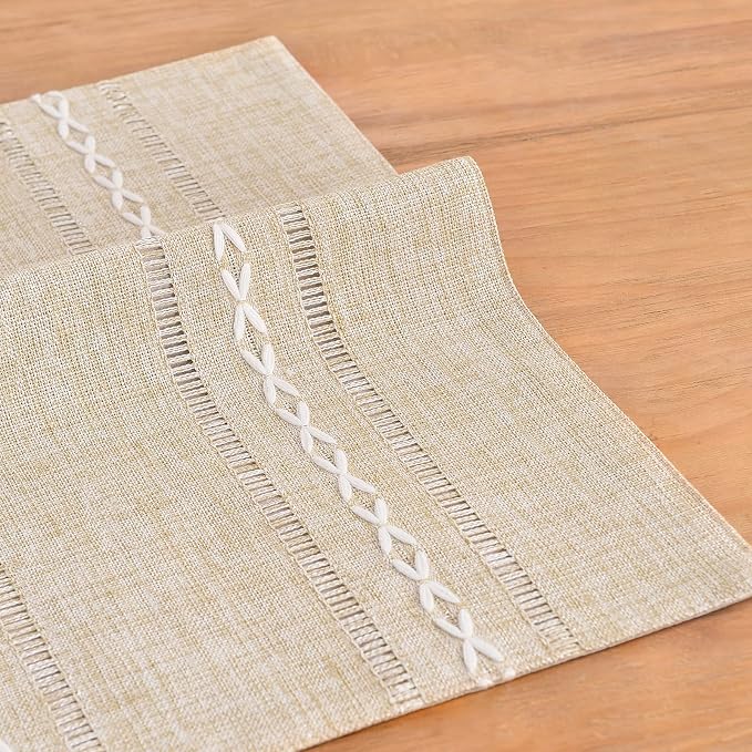 Wracra Cotton Linen Place Mats, Coffee Embroidered Placemats Set of 4 | Placemats 12 x 18 Inch; Cotton Linen Woven Fabric; Heat Resistant Table Mats; Raised Embroidered Hollow Design