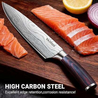 Chef Knife 8 Inch Kitchen Knife - Ultra Sharp Japanese High-Carbon Steel Chefs Knife, Professional Cooking Knives with Ergonomic Wood Handle & Gift Box