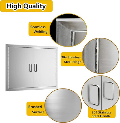 Luffioner BBQ Outdoor Kitchen Doors,31W x 24H Inch Double BBQ Access Door,Rust-Proof Thickened Plate 304 Stainless Steel Access Door for Outdoor Kitchen, BBQ Island,Grilling Station (31W x 24H)