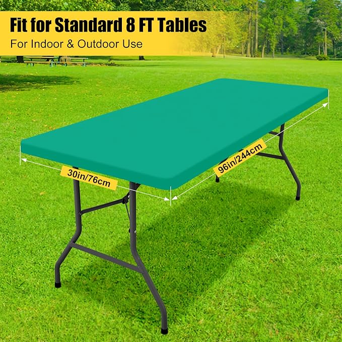 Smiry Rectangle Tablecloth, Elastic Fitted Flannel Backed Vinyl Tablecloths for 8ft Folding Tables, Waterproof Wipeable Table Covers for Indoor, Outdoor, Camping and Picnic (Green, 30"x96")