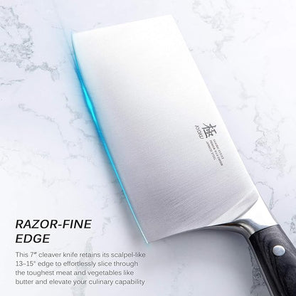 KYOKU Samurai Series - 7" Cleaver Knife - Full Tang - Japanese Style High Carbon Steel Kitchen Knives - Pakkawood Handle with Mosaic Pin - with Sheath & Case