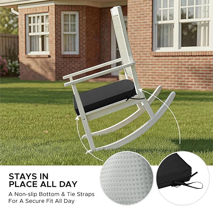 Outdoor Chair Cushions, D Shaped, Set of 4, 19 x 19 Inch, Black | Fade-Resistant, Water-Resistant, Patio Furniture Seat Chair Pads Replacement, Non-Slip Bottom with Ties, Removable Cover