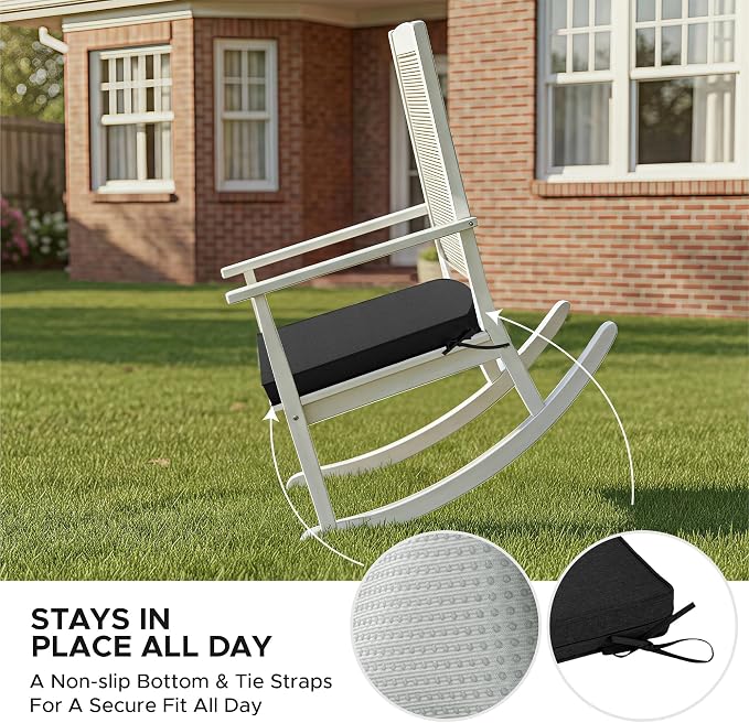 Outdoor Chair Cushions D Shaped, Set of 4, 17 x 16 Inch, Black | Water Resistant, Fade Resistant, Patio Furniture Seat Chair Pads Replacement with Ties, Non-Slip Bottom, Removable Cover
