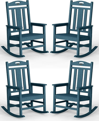 Ciokea Oversized Outdoor Rocking Chairs Set of 4, 380lbs Heavy-Duty Large Patio Rocker, High Back Cozy Porch Chairs, Weather Resistant Patio Rocking Chairs for Outside, Fire Pit, Deck, Slate Blue