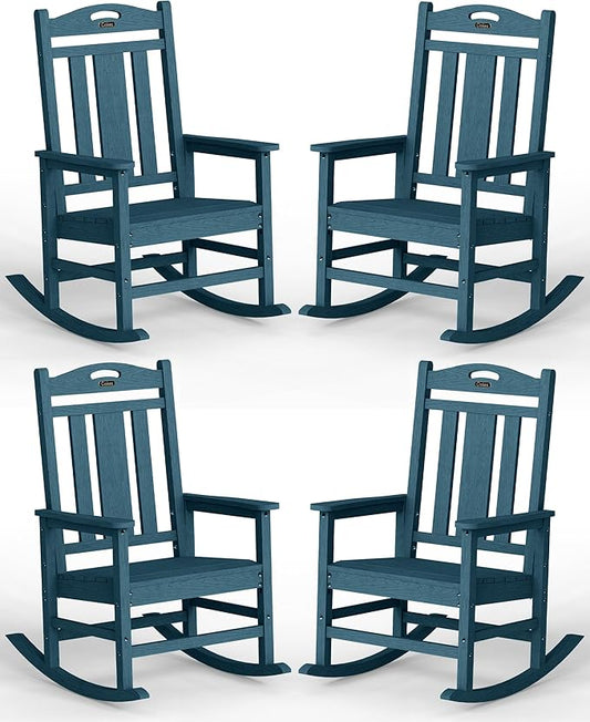 Ciokea Oversized Outdoor Rocking Chairs Set of 4, 380lbs Heavy-Duty Large Patio Rocker, High Back Cozy Porch Chairs, Weather Resistant Patio Rocking Chairs for Outside, Fire Pit, Deck, Slate Blue