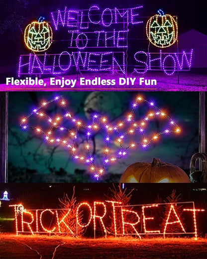 Brizled Solar Orange Fairy Lights, Outdoor Twinkle Halloween LED Lights | 2 Pack Total 78FT 240 LED; Black Wire; 8 Mode; Waterproof; Orange Fall String Light for Outside Party Tree Fence Garden Decor