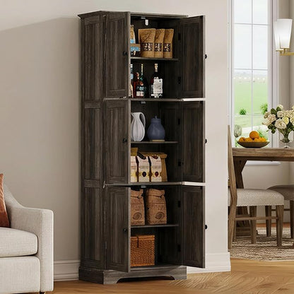 ChooChoo 63.2" Tall Bathroom Storage Cabinet with 6 Doors | Freestanding Floor Cabinet, Adjustable Shelves, Pantry Cabinet for Bathroom, Kitchen, Laundry Room, Rustic Weathered Gray