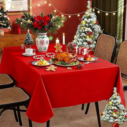 SASTYBALE Red Vinyl Tablecloth with Flannel Backing, Waterproof PVC Tablecloths for Rectangle Tables, Plastic Wipeable Table Cloths for Daily, Holiday and Party Dinner(60 x 84 Inch)