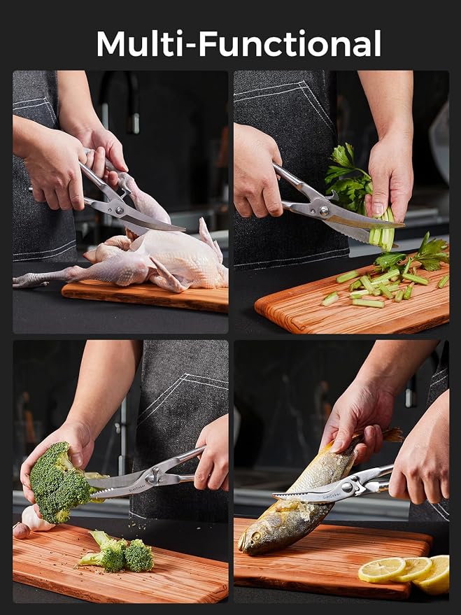 Poultry Shears, Full Steel Bone Cutting Scissors for Chicken & Turkey | Safety lock and ergonomic grip for steadier cutting; dishwasher safe with fish scaler