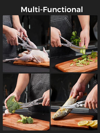 Poultry Shears, Full Steel Bone Cutting Scissors for Chicken & Turkey | Safety lock and ergonomic grip for steadier cutting; dishwasher safe with fish scaler