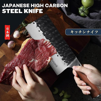 Huusk Knives from Japan, Meat Cleaver Heavy Duty Chopping Knife Hand Forged Butcher Knife for Meat Cutting Kitchen Vegetable Knives for Home, Gifts Idea for Men and Women