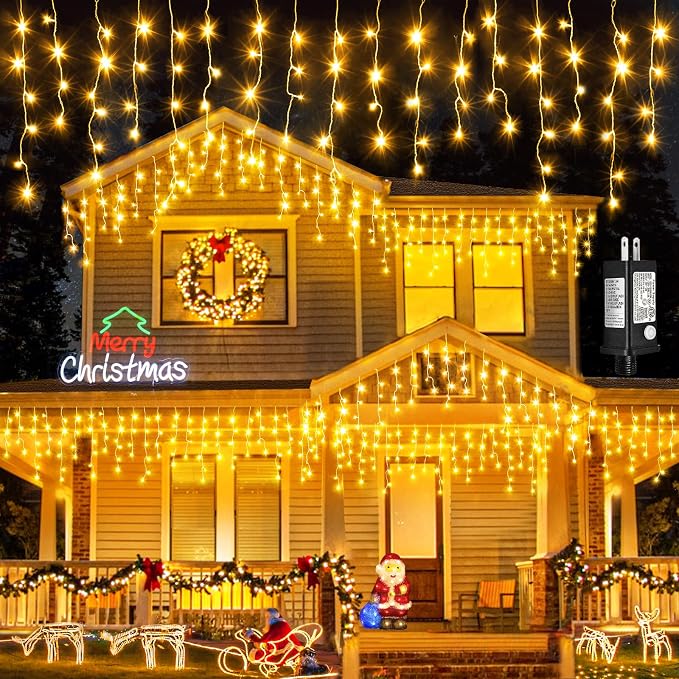 Icicle Lights for Outside 33FT 400 LED Warm White Christmas Lights | Connectable Plug in Icicle Christmas Lights Outdoor Waterproof 8 Modes for House Indoor Party Wedding Decoration