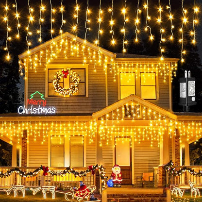 Icicle Lights for Outside 33FT 400 LED Warm White Christmas Lights | Connectable Plug in Icicle Christmas Lights Outdoor Waterproof 8 Modes for House Indoor Party Wedding Decoration