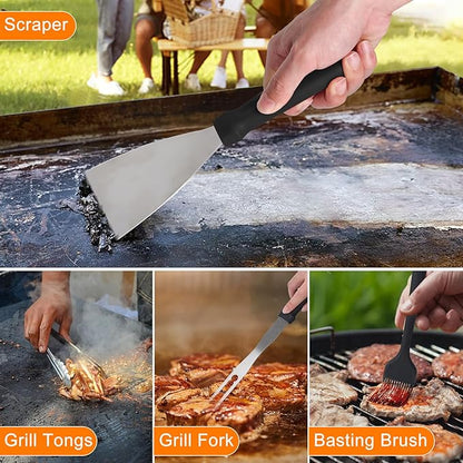 Griddle Accessories Kit, 24Pcs Grilling Accessories Set for Blackstone and Camp Chef, Flat Top Griddle Accessories Set with Scraper, Enlarged Spatulas, Basting Cover for BBQ