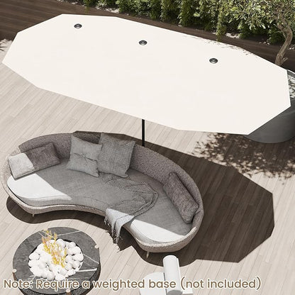 Tangkula 13 FT Large Patio Umbrella, Outdoor Double-Sided Table Market Umbrella w/Crank Handle, 12 Heavy-Duty Ribs, Sun-Protective Rectangular Twin Parasol for Garden Deck Lawn Poolside (Beige)