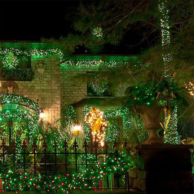WATERGLIDE 1000 LED Christmas String Lights, 328 FT Green Wire LED Decorative Fairy Lights with Remote & 8 Modes, Waterproof for Outdoor Xmas Holiday Party Garden Wedding Home Decor, Red & Green