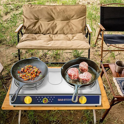 Vivicreate 2 Burner Propane Stove, [20000 BTU] Portable Camping Gas Cooktop with Auto Ignition, Stainless Steel Outdoor Cooker with Regulator & Hose for RV, Backyard, Camping and Emergency Use