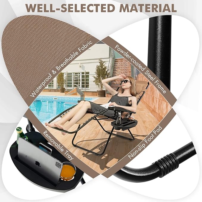 Giantex Zero Gravity Reclining Chair, Outdoor Patio Recliner with Cup Holder & Removable Pillow, Adjustable Backrest, Indoor Lounge Chair for Backyard, Garden, Poolside (Tan)