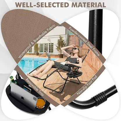 Giantex Zero Gravity Reclining Chair, Outdoor Patio Recliner with Cup Holder & Removable Pillow, Adjustable Backrest, Indoor Lounge Chair for Backyard, Garden, Poolside (Tan)