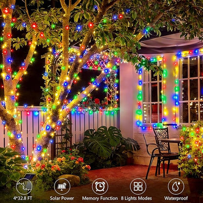 4 Pack Solar String Lights, Total 132Ft 400 LED Solar Powered Twinkle String Lights Waterproof with 8 Lighting Modes Green Wire for Patio Garden Party Yard Wedding Decors (Multicolor)
