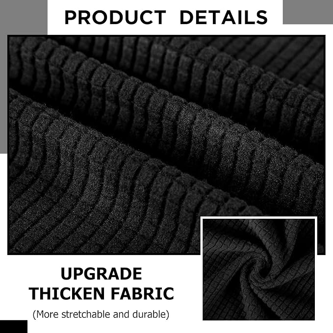 Peryiter 3 Pcs Couch and Loveseat Sofa Covers,Black,Fleece | Armchair Covers for Living Room, Sofa Cushion Slipcover, Furniture Protector, Polyester and Spandex, Washable