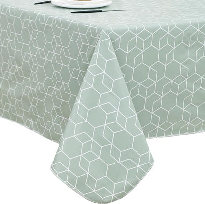Heavy Duty Vinyl Tablecloth with Flannel Backing Waterproof Oil-Proof Plastic Table Cloth Stain-Resistant Wipeable Rectangle or Square Table Cover for Indoor and Outdoor (Green Grid，60x102 Inch)