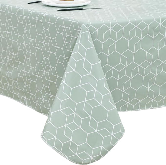 Heavy Duty Vinyl Tablecloth with Flannel Backing Waterproof Oil-Proof Plastic Table Cloth Stain-Resistant Wipeable Rectangle or Square Table Cover for Indoor and Outdoor (Green Grid,52x70 Inch)