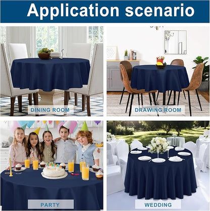 DWCN Round Tablecloth 90 Inch - Waterproof & Stain Resistant Spillproof Washable Polyester Fabric for Dining Room Kitchen, Dining, Party, Weddings and Restaurants, Navy Blue