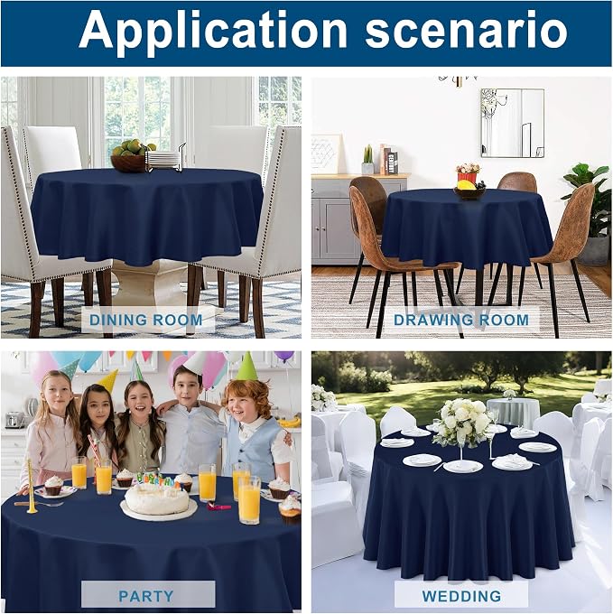 DWCN Round Tablecloth 70 Inch - Waterproof & Stain Resistant Spillproof Washable Polyester Fabric for Dining Room Kitchen, Dining, Party, Weddings and Restaurants, Navy Blue