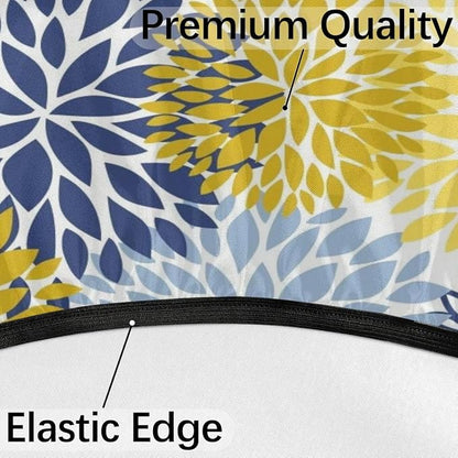 Fitted Round Tablecloth with Umbrella Hole and Zipper Spring Floral Outdoor Elastic Table Cloth 45"-56" Oil-Proof Waterproof Yellow Navy Chrysanthemum Patio Table Cover for Picnic Party