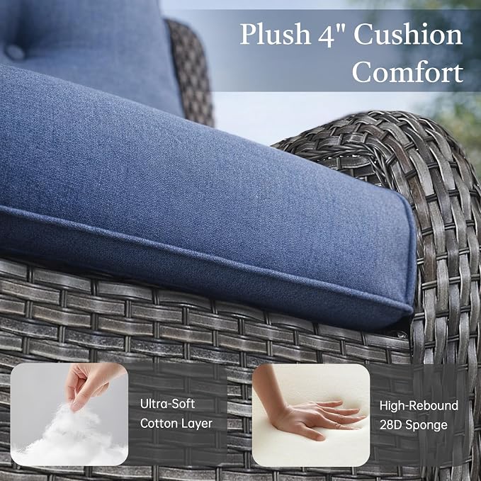 Outdoor Couch All Weather PE Wicker Patio Sofa Outdoor Sofa Deep Seating for Porch Deck Backyard-Grey/Blue