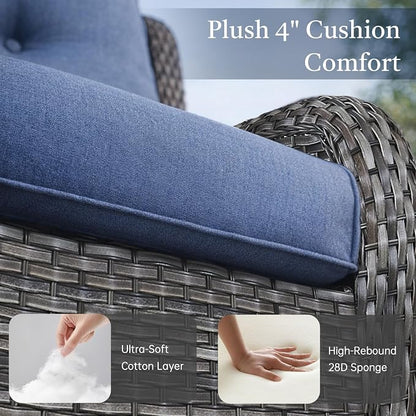 Outdoor Couch All Weather PE Wicker Patio Sofa Outdoor Sofa Deep Seating for Porch Deck Backyard-Grey/Blue