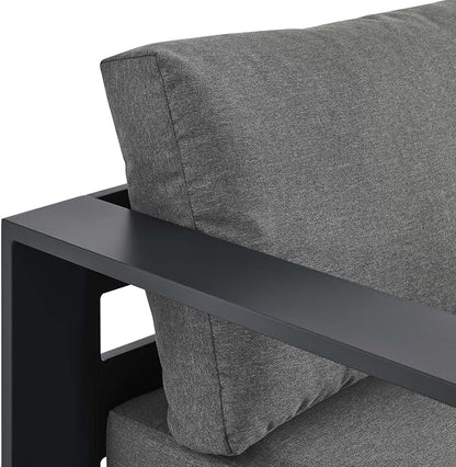 Modway Tahoe Aluminum Outdoor Chaise Lounge in Gray Charcoal with Weather-Resistant Cushions, Modular Left-Facing Patio Lounger for Pool Furniture or Sectional Sofa Set