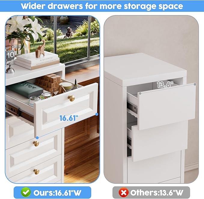 Metal Bathroom Storage Cabinet with 5 Drawers, Freestanding Bathroom Floor Cabinet for Home, Living Room, Assembly Required, White, 39.4" H x 16.6" W x 15.8" D