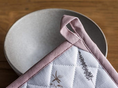Maison d' Hermine 100% Cotton Oven Mitt & Pot Holder Set (7.5"x13" & 8"x8") Heat Resistant BBQ Cooking Gloves with Loop Baking Kitchen Hotel Home Farmhouse Spring Summer (Meadow Florals - Brown)