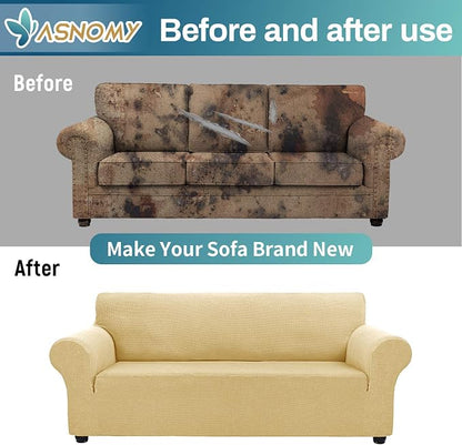 Asnomy Stretch Oversized Couch Covers for Sofa Slipcover,Champagne | 1-Piece Sofa Covers Washable(94"-110") 4-Seater Furniture Protector with Non Skid Foam and Elastic Bottom for Kids, Pets