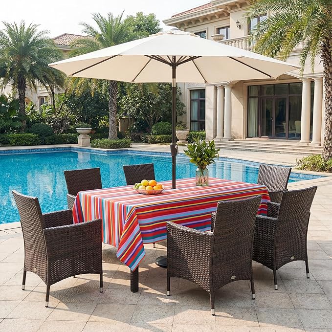 Poise3EHome Outdoor Tablecloth Rectangle with Umbrella Hole Waterproof Rainbow Mexican Tablecloth for Spring Picnic Party Patio Table Camping, Color Stripe (60X104 Zipper)
