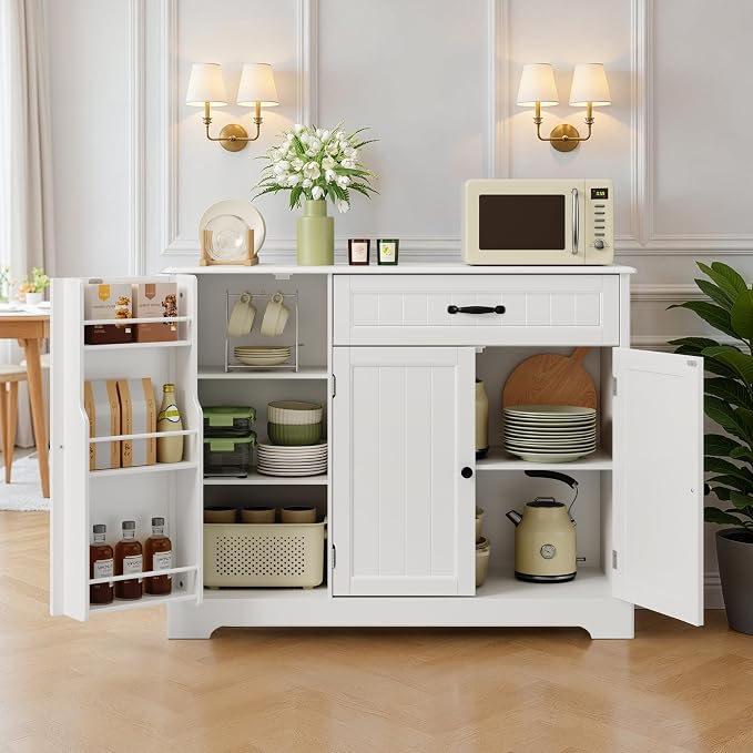 42'' Buffet Cabinet, Coffee Bar Cabinet for Living Room, White | Coffee Bar, Sideboard Cabinet with Internal Storage Shelf for Dining Room, Kitchen, Living Room, Kitchen and Laundry Room