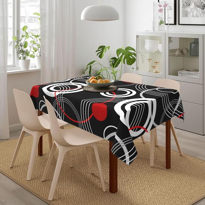 Black Red Table Cloths for Parties Kitchen Dining Room Wedding | Modern Retro Decorative Tablecloth Rectangle 54"x72" Reusable Washable Table Cover