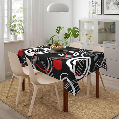 Black Red Table Cloths for Parties Kitchen Dining Room Wedding | Modern Retro Decorative Tablecloth Rectangle 54"x72" Reusable Washable Table Cover