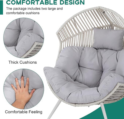 Shintenchi Wicker Egg Chair Rattan Patio Chair with Cushion, Oversized Patio Lounge Chairs Egg Basket Chair, Egg Seat for Indoor Living Room Bedroom Outside, Light Grey