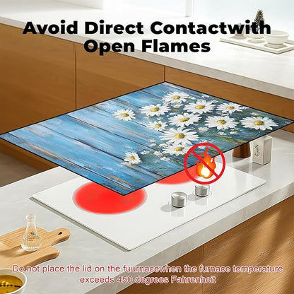 Heat-Resistant Glass Stove Top Cover with Anti-Slip Rubber Coating – Electric Stove Protector, Scratch-Resistant, Counter Space Decor Mat (Chrysanthemum, 28.5"L x 20.5"W)