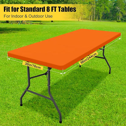 Smiry Rectangle Tablecloth, Elastic Fitted Flannel Backed Vinyl Tablecloths for 8ft Folding Tables, Waterproof Wipeable Table Covers for Indoor, Outdoor, Picnic and Camping (Orange, 30"x96")