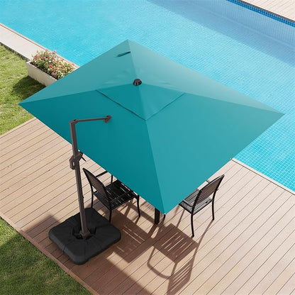 9x12 FT Cantilever Patio Umbrella with Base, Large Rectangular Offset Outdoor Umbrella with 360° Rotation, Heavy Duty Shade Umbrella for Garden Backyard Deck Poolside Courtyard, Turquoise