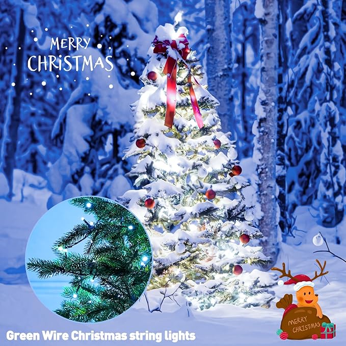 JMEXSUSS 2 Pack Solar String Lights Outdoor Waterproof, Total 66 FT 200 LED Solar Christmas Lights Outdoor, Twinkle Light for Christmas Tree Outside Garden Yard Xmas Decor, White