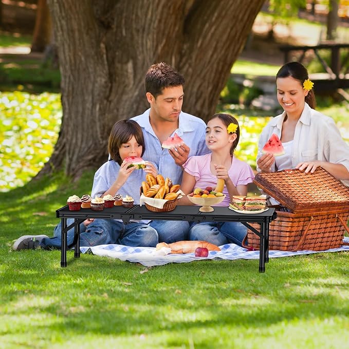 FUNYKICH 3ft Low Folding Camping Table with Carry Bag, 34.2'' Lx15.7'' W Portable Picnic Tables, Lightweight Thicker Aluminum Beach Table with Carry Handle for Beach, Camping, Picnic, Black