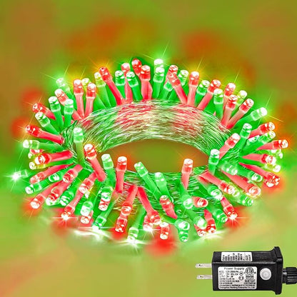 40FT 120 LED Outdoor String Lights, Red and Green Christmas Lights Indoor | Waterproof 8 Modes Plug in Clear Wire Twinkle Fairy Lights for Bedroom Outside Patio Yard Xmas Party Holiday Decorations